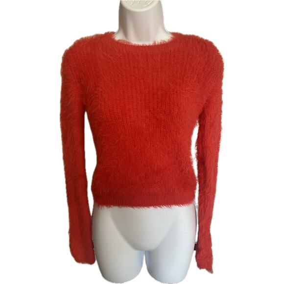 Zara red eyelash fuzzy open back long sleeve sweater small NWOT - Picture 1 of 4